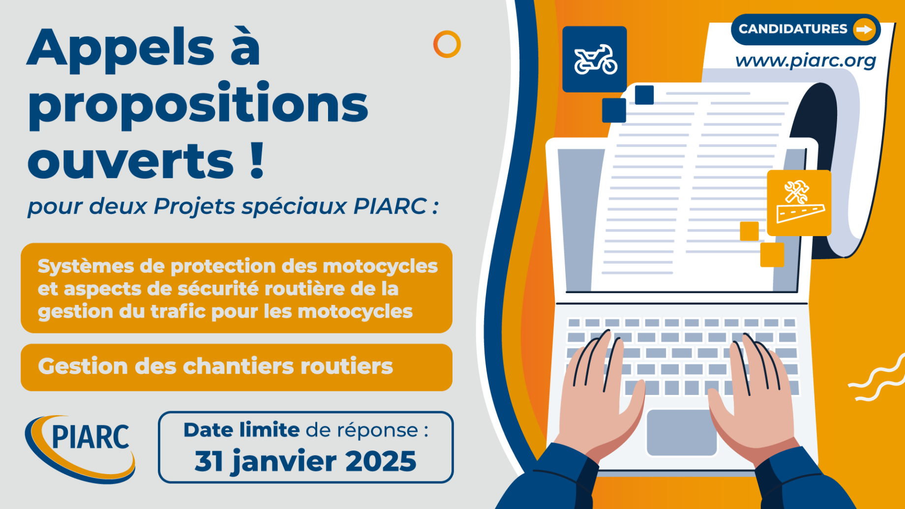 Soumettez vos idées innovantes ! PIARC lance un appel à propositions pour des projets spéciaux sur la « Sécurité des motocyclistes » et la « Gestion des chantiers routiers »